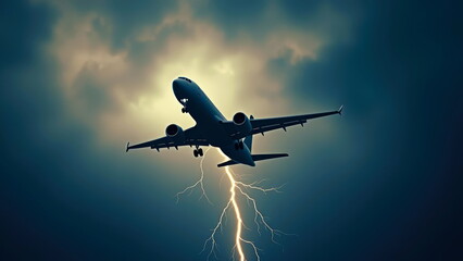 Lightning strikes left side of passenger plane during thunderstorm.