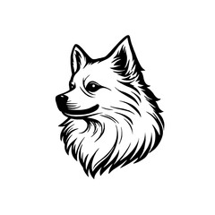 Fototapeta premium Minimalist Black and White Pomeranian Dog Line Drawing with Fluffy Fur and Detailed Expression