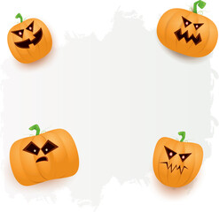 Halloween web white grunge cartoon Banner or poster with Halloween scary pumpkins isolated on transparent background . Funky kids Halloween png banner with space for greeting text or sale