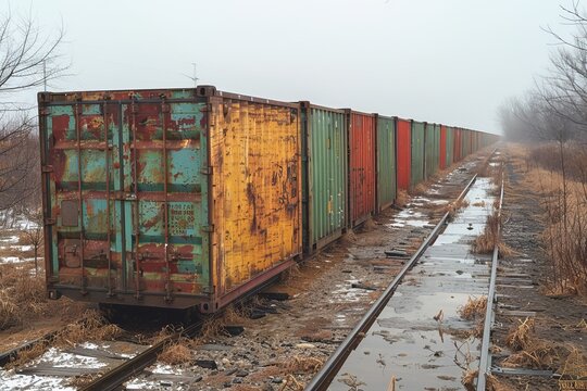 Freight train cars on parallel tracks  a scene of industrial charm with weathered containers