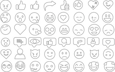 Emoticons Emoji icon set for logo and T-Shirt. Thin line art editable stroke.