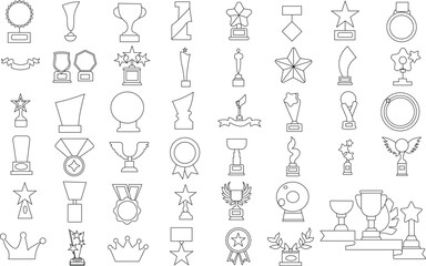 Award Trophy Winner icon set for logo and T-Shirt. Thin line art editable stroke.