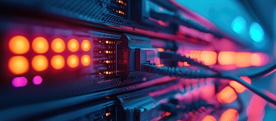 Naklejka premium Server Rack With Colorful Lights