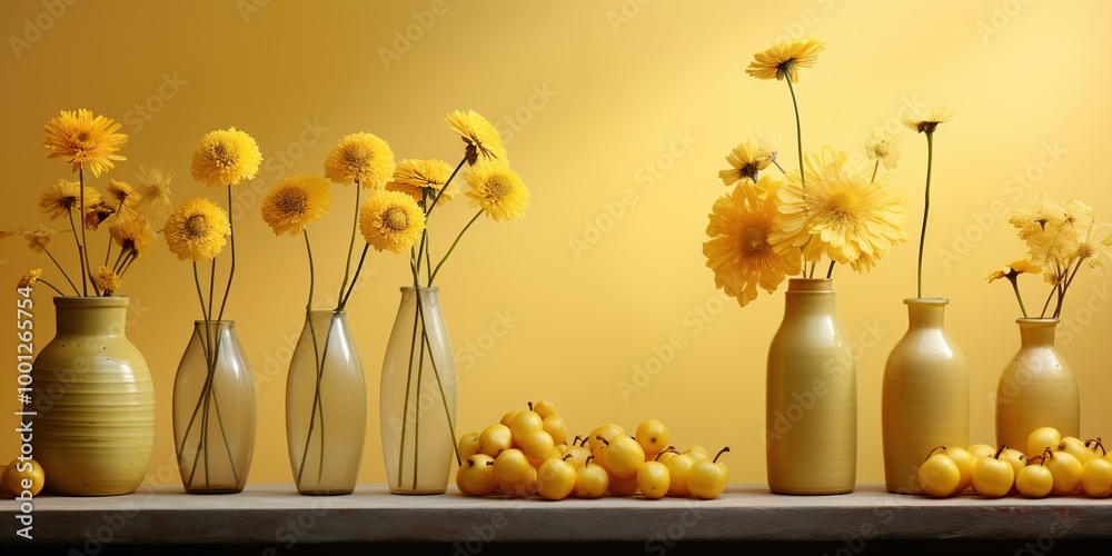 Sticker still life with sunflowers and fruits