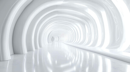 Fototapeta premium Abstract white tunnel with a bright light at the end.