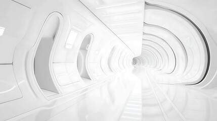 An endless white hallway with smooth, rounded curves.