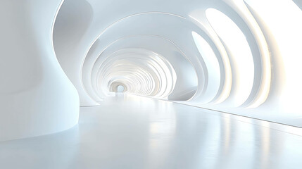 Fototapeta premium Futuristic white tunnel with glowing lights.
