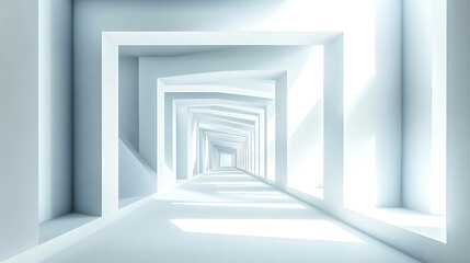 Fototapeta premium Abstract white hallway with receding perspective.