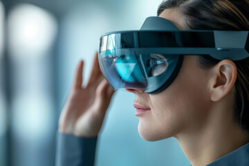 Innovative augmented reality clothing enabling seamless virtual communication as professional engages in immersive digital meeting showcasing futuristic workplace collaboration technology