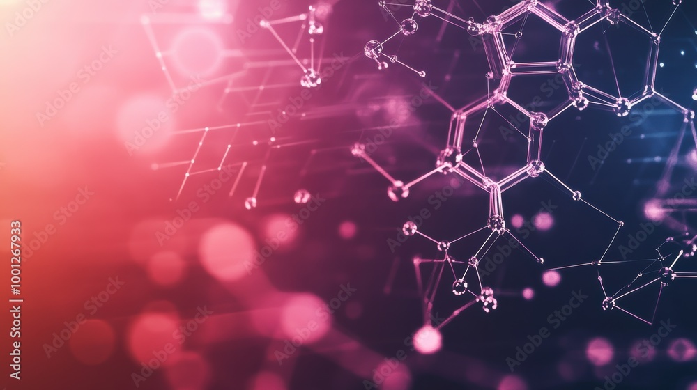 Fototapete abstract representation of molecular structures and chemical bonds with vibrant colors and light eff