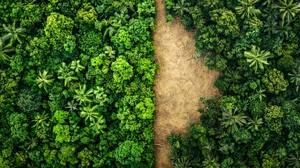 Fototapeta premium Lush Green Tropical Jungle Canopy with Winding Pathway through Dense Foliage