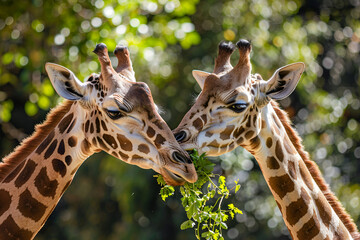 Group of giraffes standing tall in a natural environment, majestic giraffe family in the wild surrounded by lush greenery, wildlife photo capturing giraffes in their natural habitat