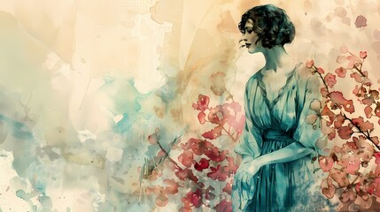 A woman walks gracefully through a garden of vibrant flowers.