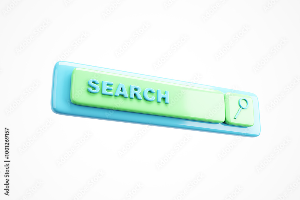 Aufkleber 3D Rendering of a search bar with green and blue buttons. 3D Rendering