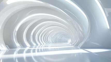 Obraz premium Futuristic white tunnel with glowing light.