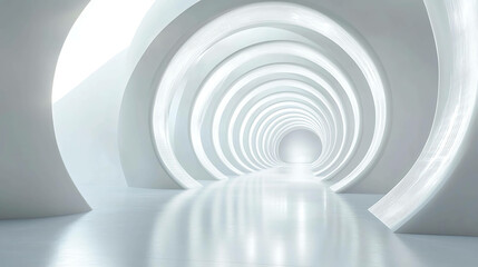 Obraz premium A white abstract hallway with a series of concentric circles.