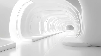 Naklejka premium A futuristic, abstract white hallway with curves and soft lighting.