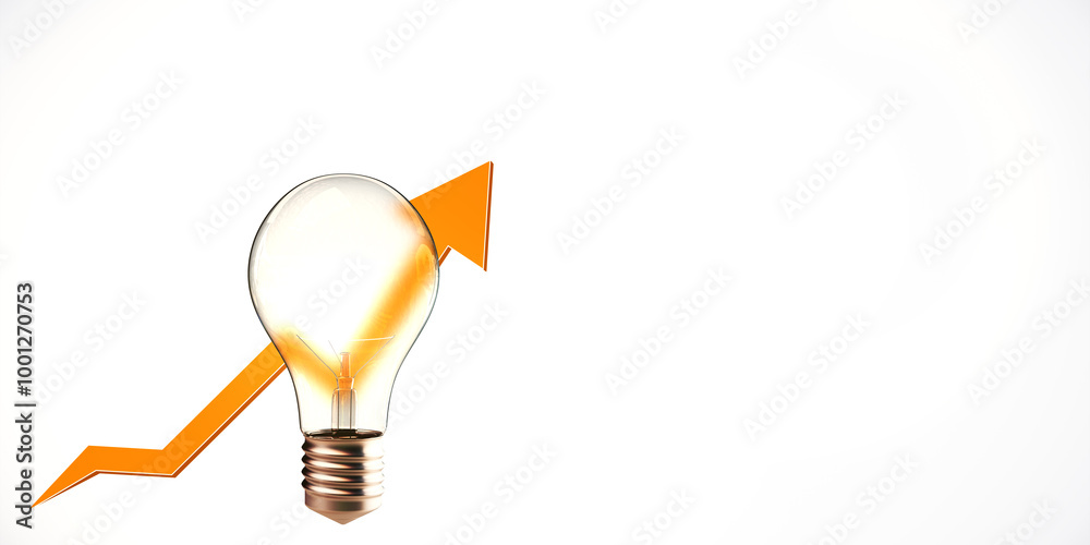 Poster Light bulb with an upward arrow. 3D Rendering