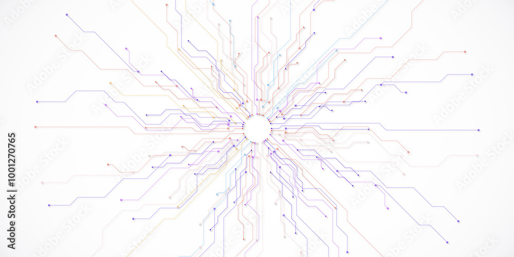 Aufkleber Abstract representation of a circuit board with colorful lines on a white background. 3D Rendering