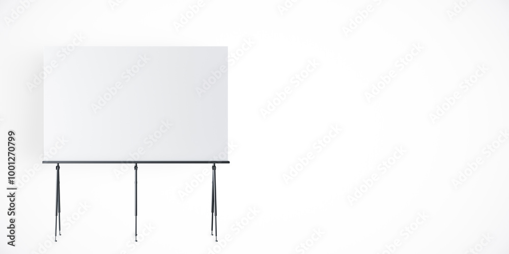 Poster Blank projection screen on tripod stand against white background. 3D Rendering
