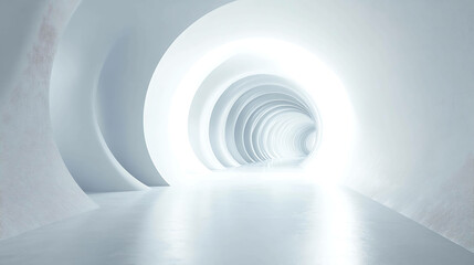 Fototapeta premium Abstract white tunnel with bright light at the end.