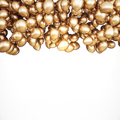 Golden Balloons Cluster on White Background. 3D Rendering