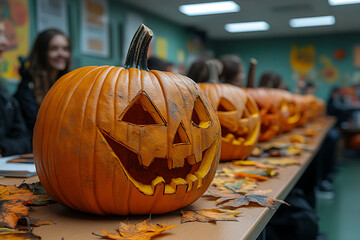 Corporate Halloween celebration in an IT office setting, featuring employees in costumes, decorations, and a festive atmosphere. 
