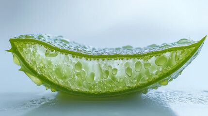 Close-Up of Fresh Aloe Vera Leaf with Gel and Water Droplets