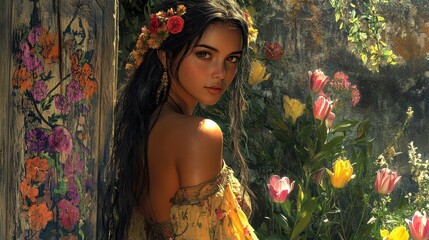Serene Floral Beauty with Dreamy Expression