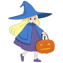 beautiful witch is carrying scary pumpkin [Converted]