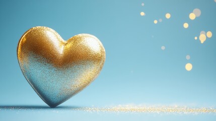 Fototapeta premium A shiny gold heart icon on a soft blue background, perfect for romantic event promotions and celebrations