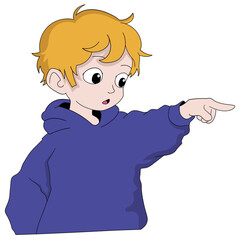 boy with blonde hair is showing the way using his finger [Converted]
