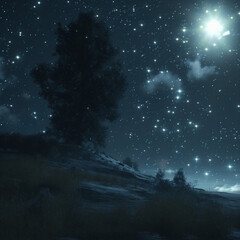 Naklejka premium 밤, 밤하늘, 별빛, 밤하늘 풍경,night, night sky, starlight, night sky landscape,