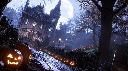 an old castle with Halloween decorations