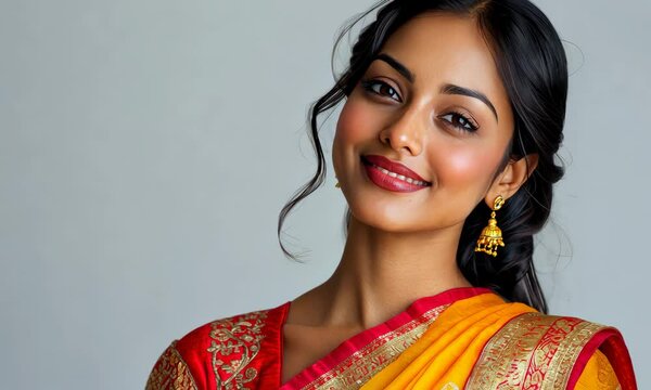 A close-up video of a beautiful Indian woman smiling