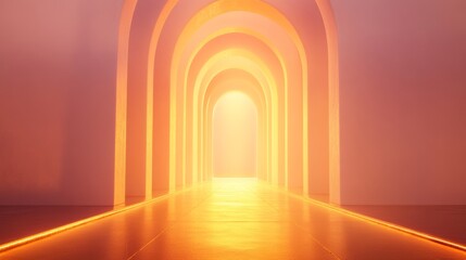Fototapeta premium A sleek golden archway illuminated from within, set against a dreamy pastel background, symbolizing elegance and luxury