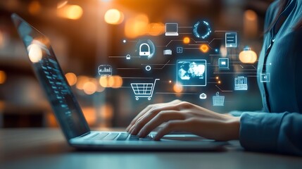 Advanced Digital Workspace with Laptop and Futuristic Interface