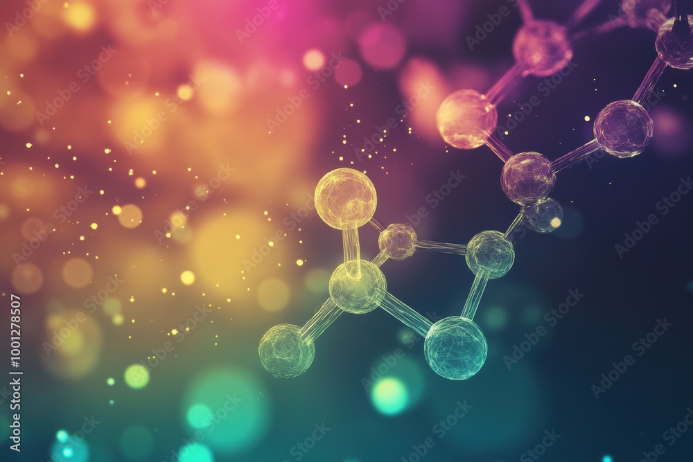 Fototapete Colorful abstract representation of molecular structures and chemical bonds in a dynamic scientific background. Generative AI