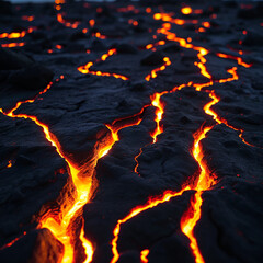Cracked earth with glowing lava filling fissures