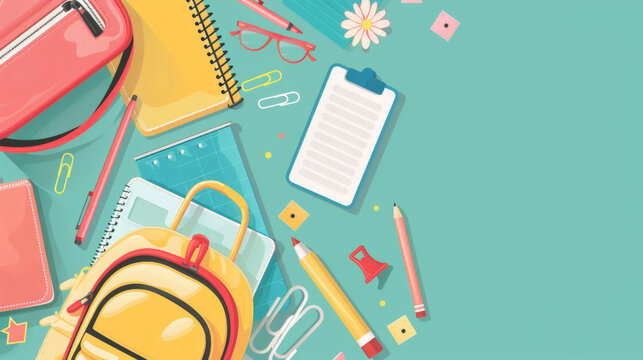 Organized colorful school supplies for study time