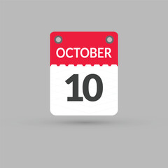 October 10 calendar Date, Month icon vector illustrator