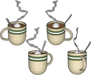 Vector sketch illustration of silhouette design of hot coffee creamer drink with steaming smoke 