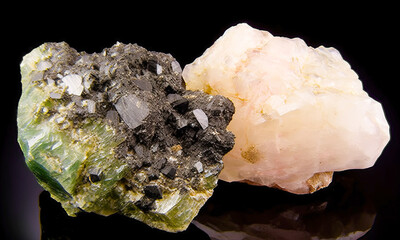 Gahnite is rare precious natural geological stone on gradient background in low key, isolate. AI generated.