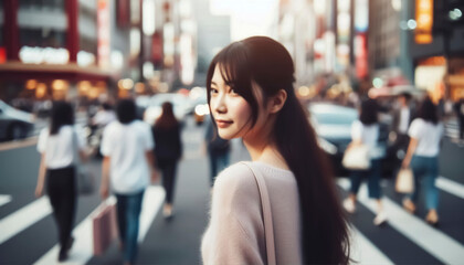 A busy street with a blurred crowd of people in the background. The focus is on the street itself, with the people and cars in the background out of focus