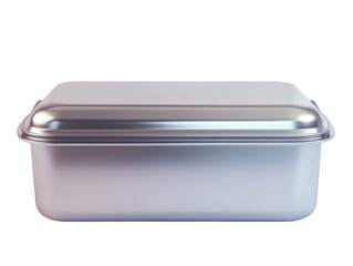 Aluminum food container with a closed lid on a white background. PNG transparent.