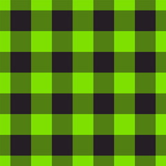 Halloween neon green black buffalo check Vector Patter. Classic vertical tablecloth gingham plaid checker seamless pattern.
