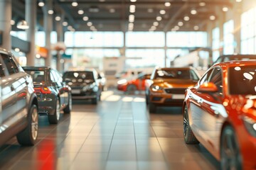 Automotive dealership store concept featuring business and industry elements A showroom scene with cars and vehicles