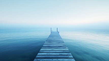 Obraz premium Abandoned pier, fog rolling in, serene waters, 3D illustration