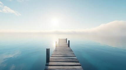Fototapeta premium Abandoned pier, fog rolling in, serene waters, 3D illustration