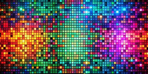 Vibrant, geometric bitmap background featuring a mesmerizing mosaic of small, multicolored squares, creating a